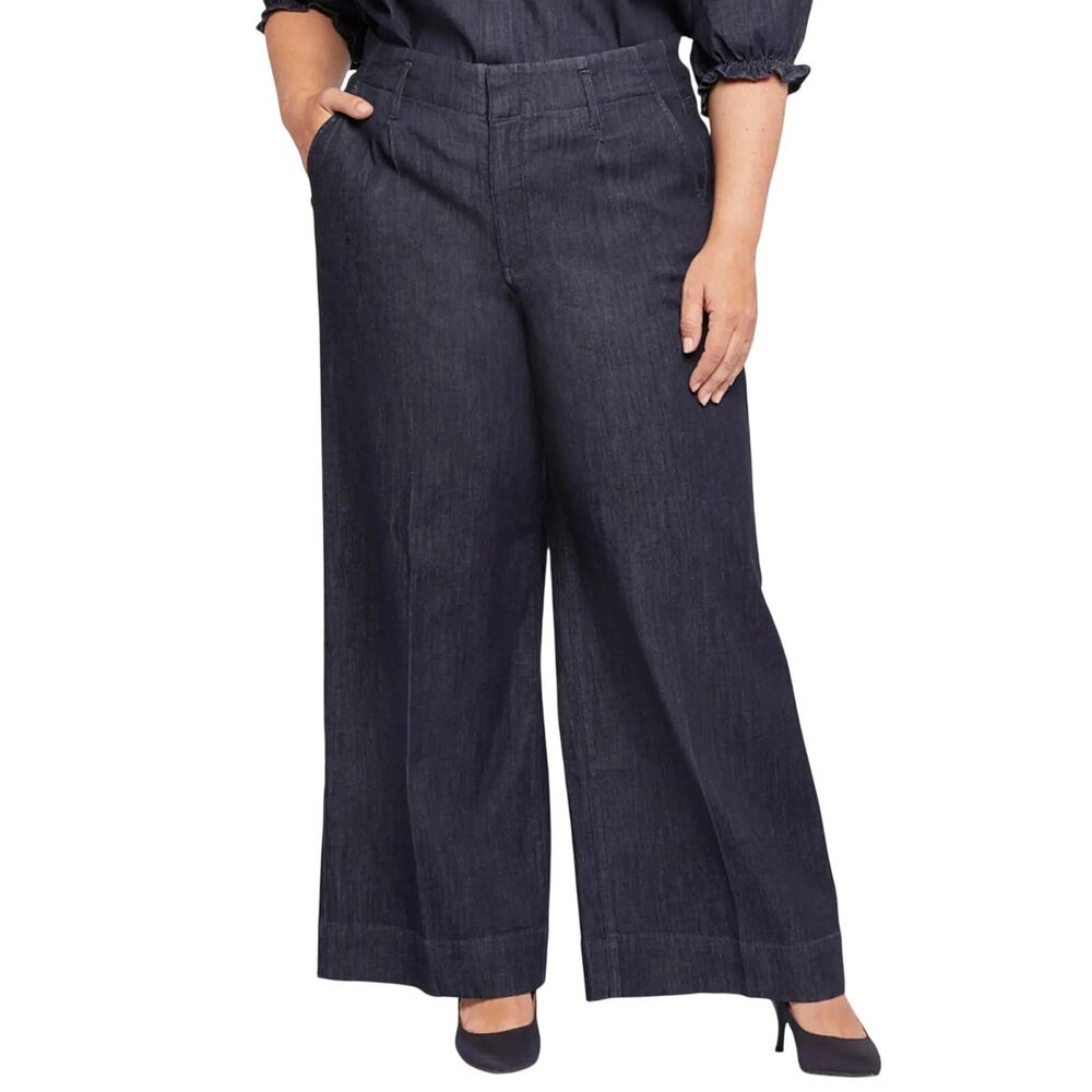NYDJ High Rise Mona Wide Leg Trouser Pants Lightweight Rinse 12